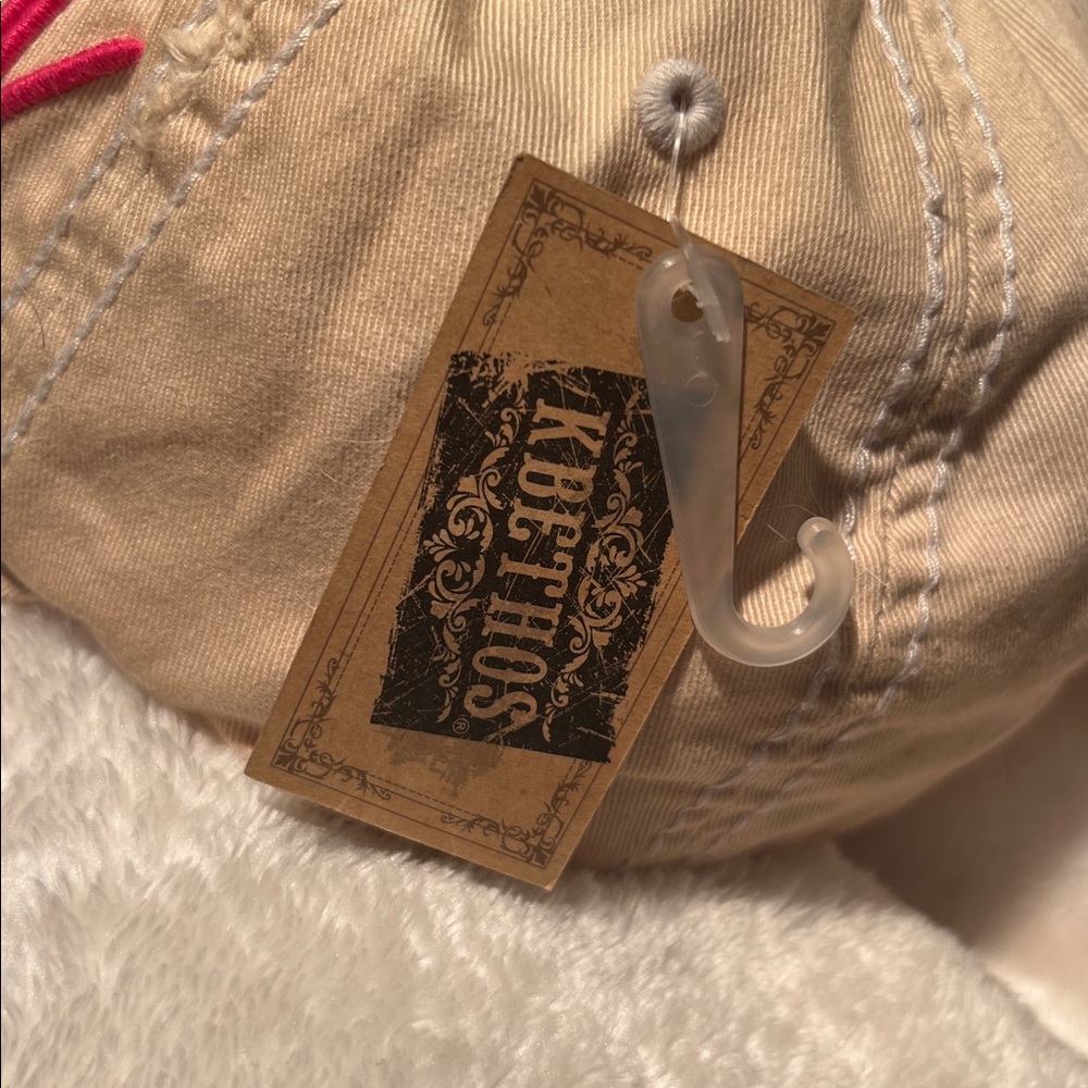 NWT🧢 KBETHOS DISTRESSED COTTON TAN/PINK BAD HAIR DAY ADJUSTABLE BASEBALL HAT CAP - Picture 6 of 9